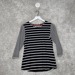 IBKUL Pullover Top Small Stripe Black & White UPF 50 Long Sleeve Golf Tennis